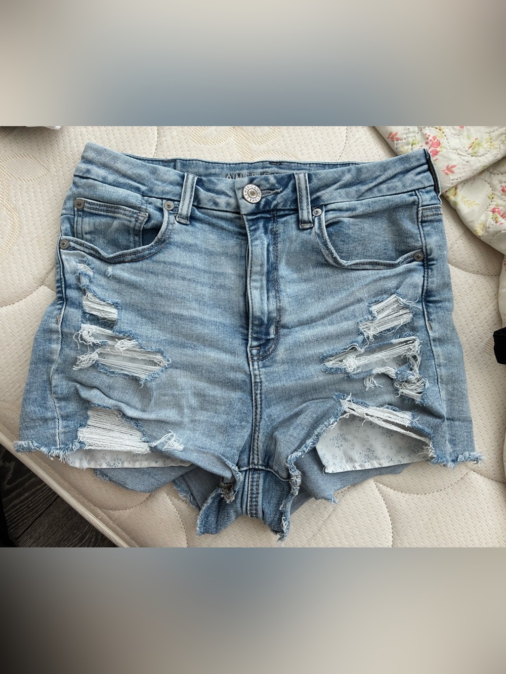 American Eagle Outfitters Light Wash Distressed Denim Shorts
